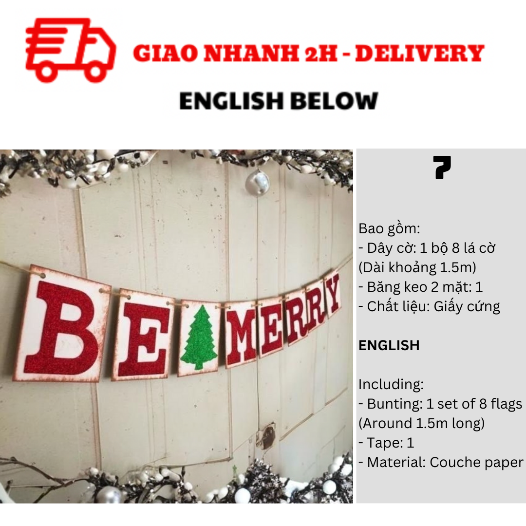 Bộ Dây Cờ Noel Trang Trí Tiệc Nhiều Mẫu - Merry Christmas Bunting DCXM31