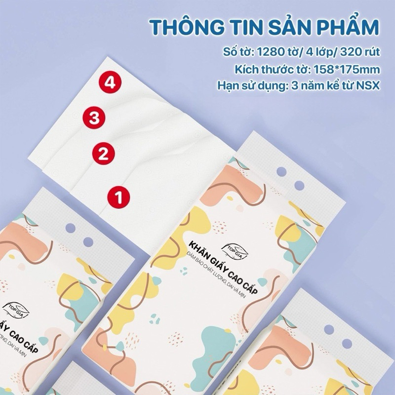 Thùng 4 gói khăn giấy, khăn giấy treo tường dạng rút đáy, khăn giấy cao cấp