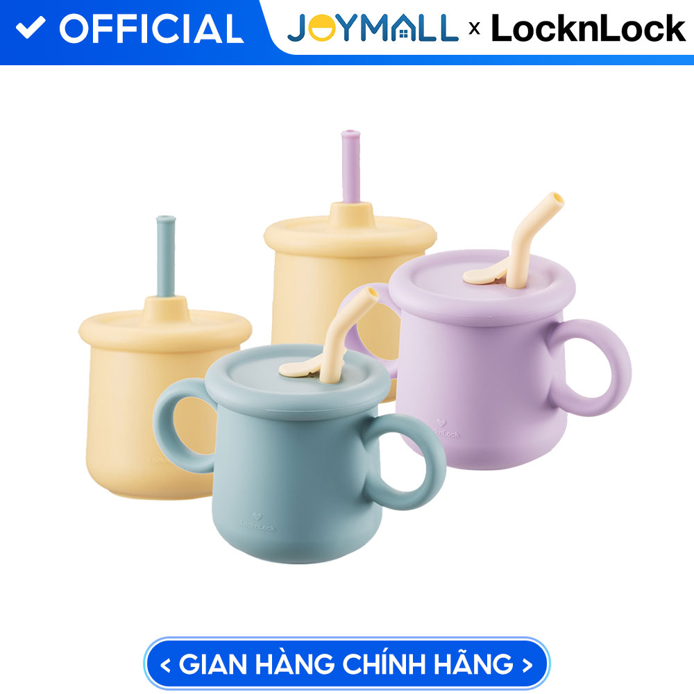 Bộ ly cốc cho bé Lock&Lock 200ml Little Luv Silicone Straw Cup LBB015S7 - Hàng chính hãng có quai cầm và ống hút - JoyMall