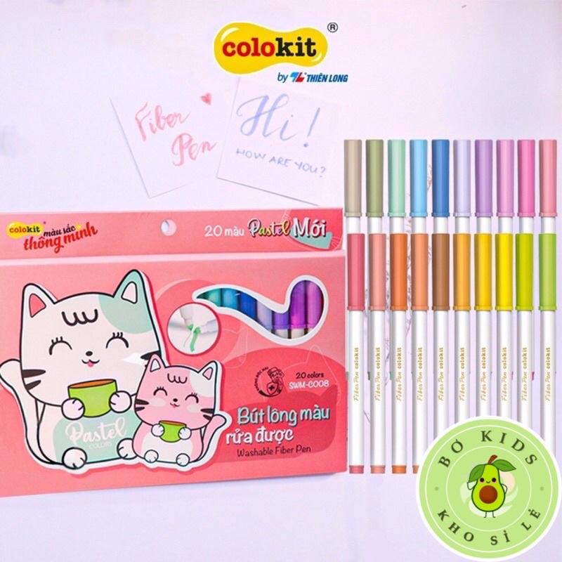 Bút lông 20 màu Pastel Washable Fiber Pen Thiên Long Colokit (SWM-C008) - màu rửa được - viết nét thanh nét đậm