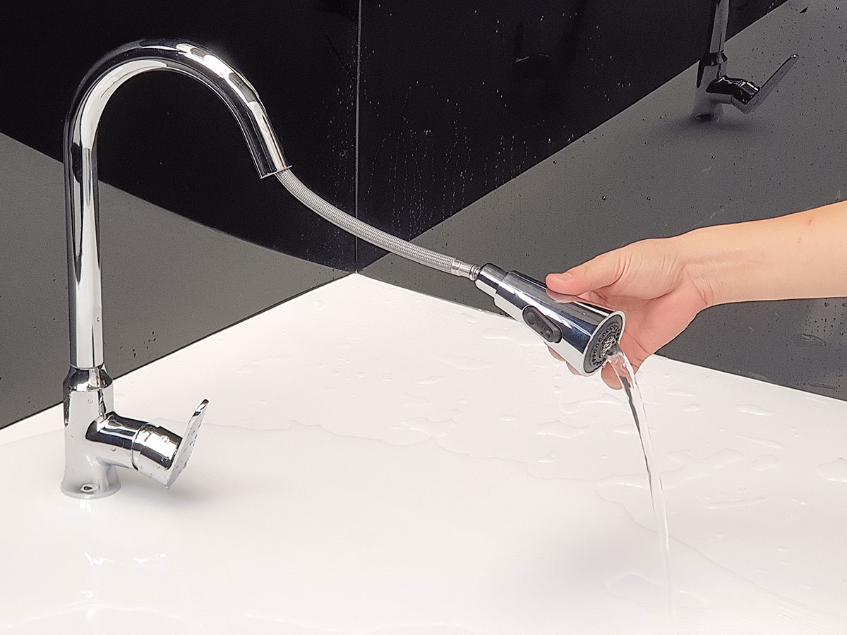 Vòi Rửa Chén Nóng Lạnh Dây Kéo Đồng Mạ Chrome Eurolife EL-KM05