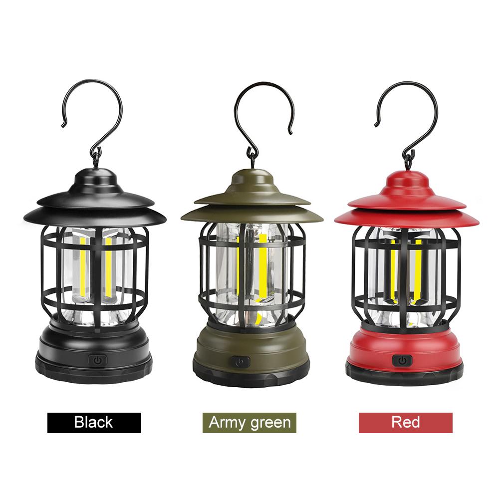 Garden Vintage Lantern Portable Hanging Tent LED Light with Two Modes Battery Powered 300LM Night Light for Yard Patio