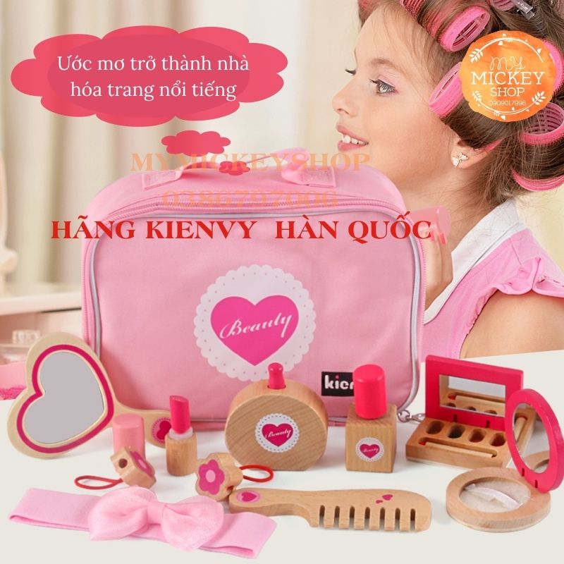 Bộ đồ chơi bằng gỗ cho bé Túi Trang Điểm Màu Hồng Xinh Xắn cho các bé gái từ 3 4 5 tuổi