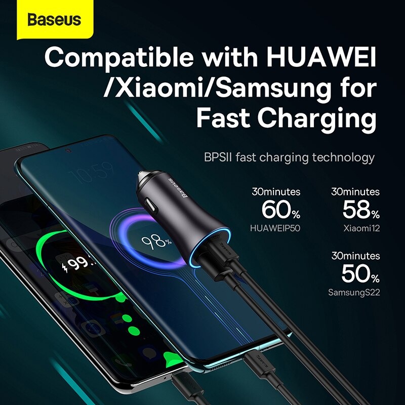 Tẩu Sạc Ô Tô Baseus Golden Contactor Max Dual Fast Charger Car Charger 60W - Hàng Chính Hãng