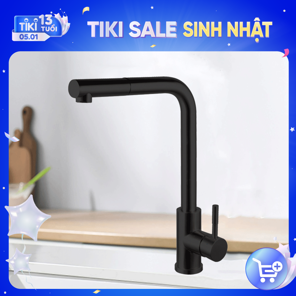 Vòi Rửa Chén Nóng Lạnh Pull-down Ecalite EF-K185B - Có Dây Rút - Đồng Thau Sơn Đen Cực Đẹp - Hàng Chính Hãng