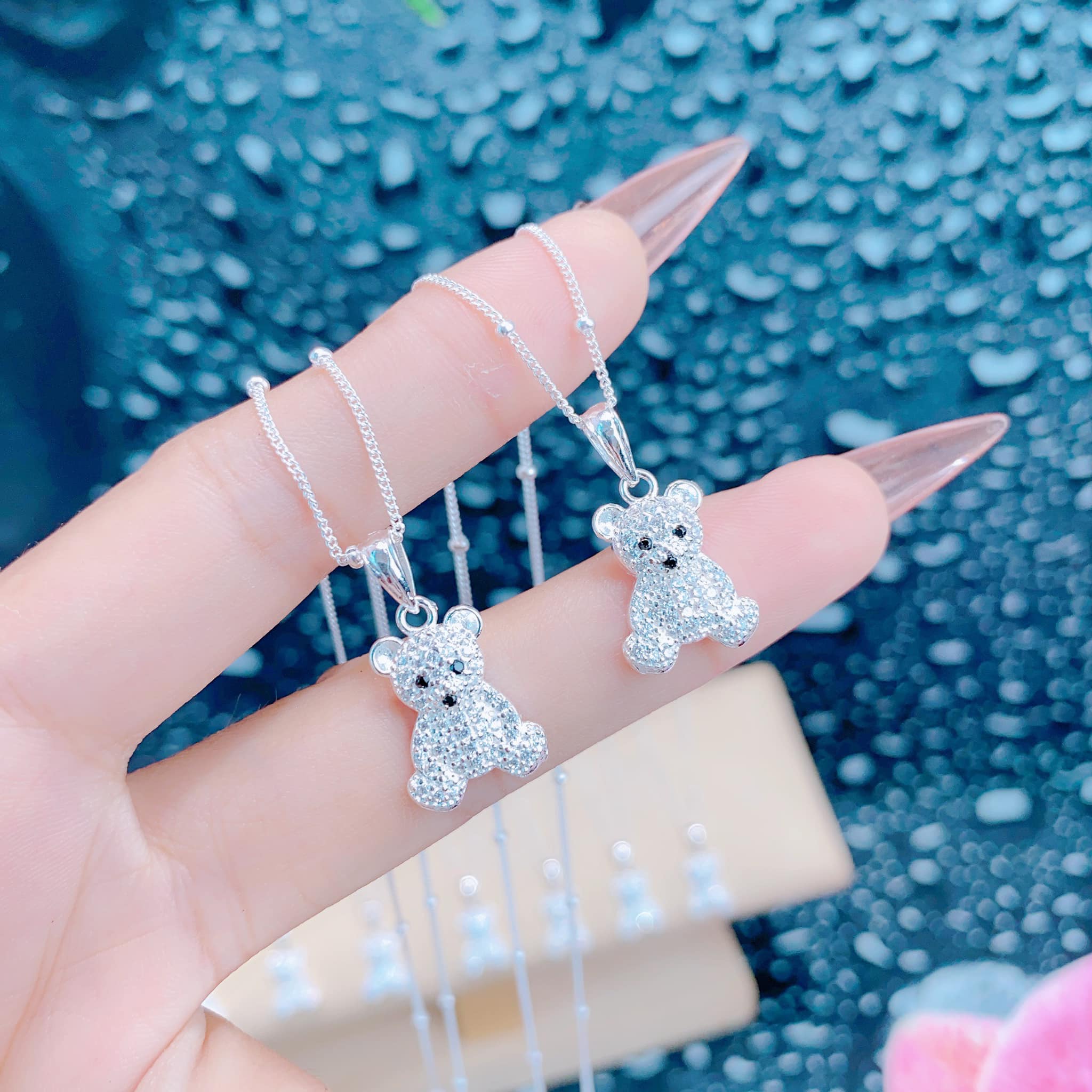 Dây chuyền trẻ em mặt gấu xinh chất liệu bằng bạc MS013g