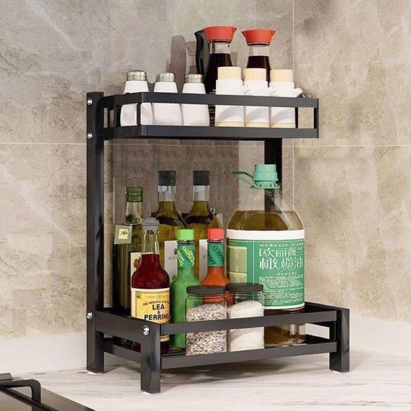 Kệ Gia Vị 2 Tầng Thép Đen Có Chỗ Để Dao Thớt