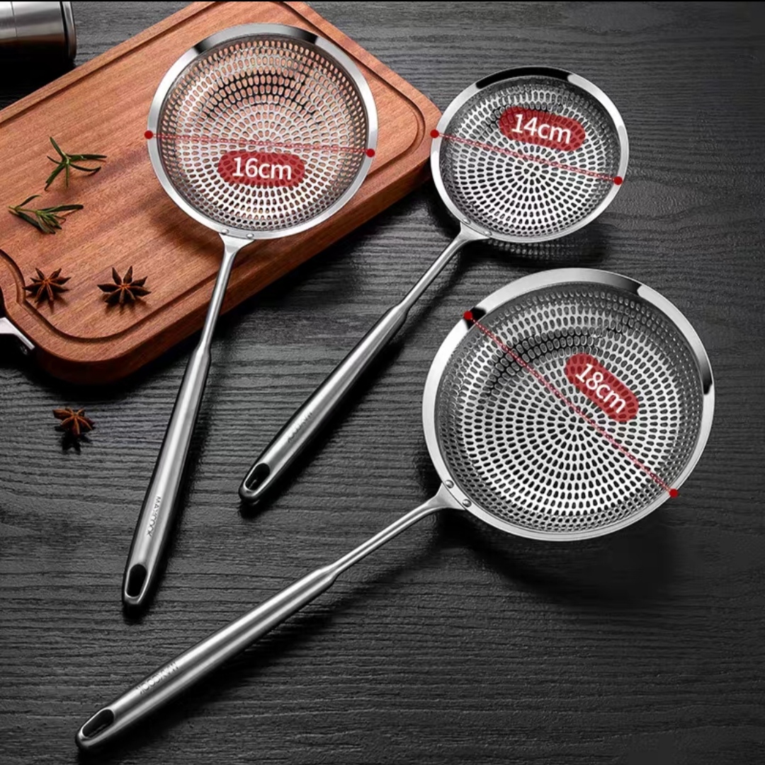 Vợt Lưới Đột Dập Rổ Lọc Thức Ăn Đa Chức Năng Cho Nhà Bếp Vá Sạn Vợt INOX SUS304 Cao Cấp - Có 3 kKích cỡ 14cm / 16cm / 18cm