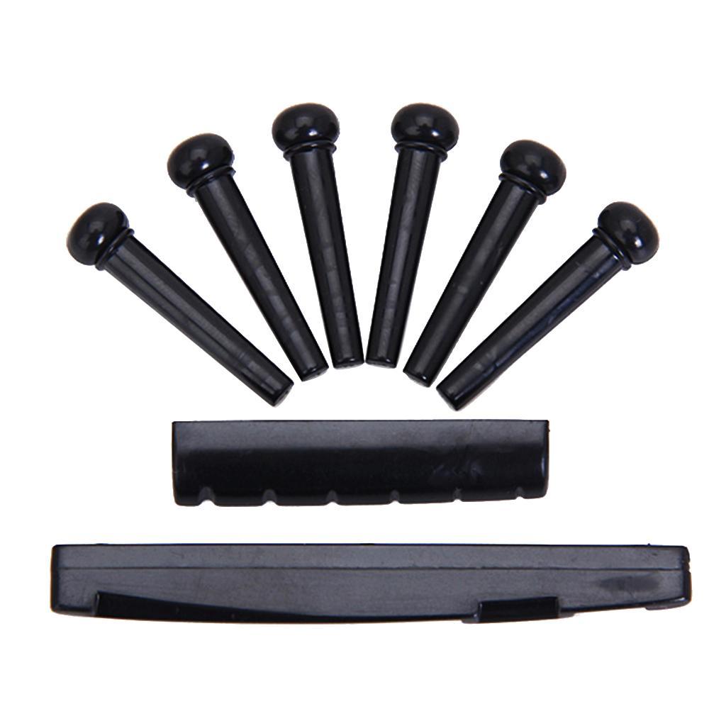 Bridge Pins + Saddle Nut Set Parts for Acoustic Guitar Black