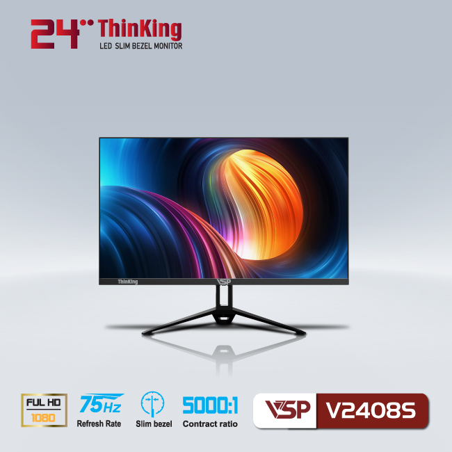 Màn hình Phẳng Tràn viền Gaming 24inch VSP V2408S [ĐEN] (23.8&quot; VA FHD 75Hz, HDMI+VGA) - Hàng chính hãng TECH VISION phân phối