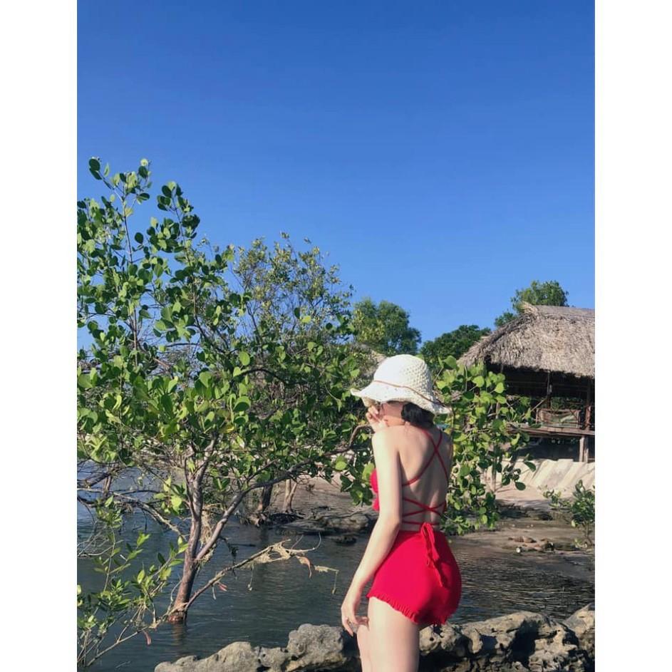 freeship Bikini hai mảnh đỏ nữ tính mặc đi biển