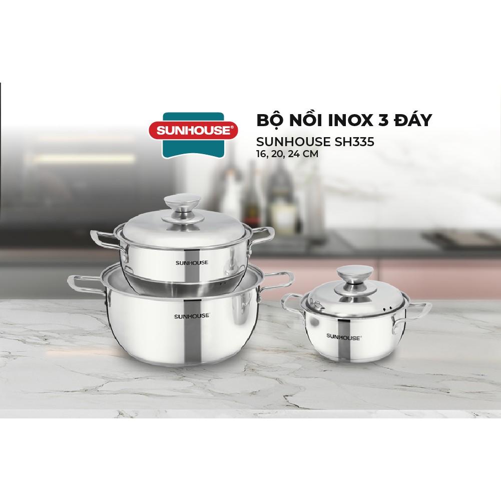 Bộ Nồi Inox 3 Đáy SUNHOUSE SH335 16, 20, 24 cm
