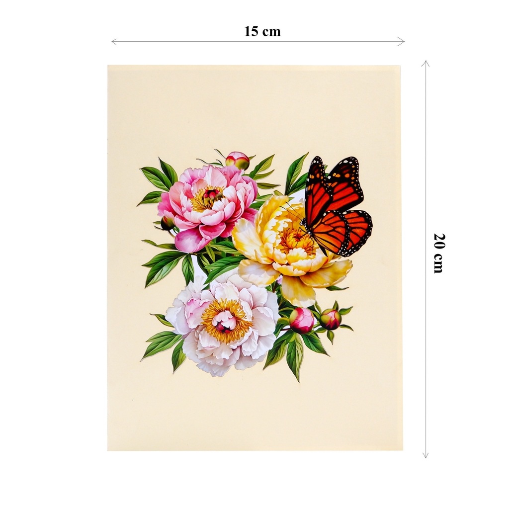 F61 -  Thiệp 3D Bươm Bướm Đỏ &amp; Hoa Mẫu Đơn – Pop Up Card Viethands Giftshop