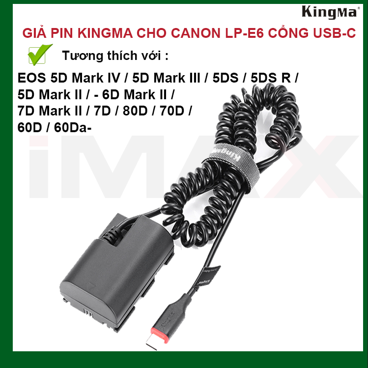 GIẢ PIN KINGMA CHO CANON LP-E6 CỔNG USB-C - HÀNG CHÍNH HÃNG