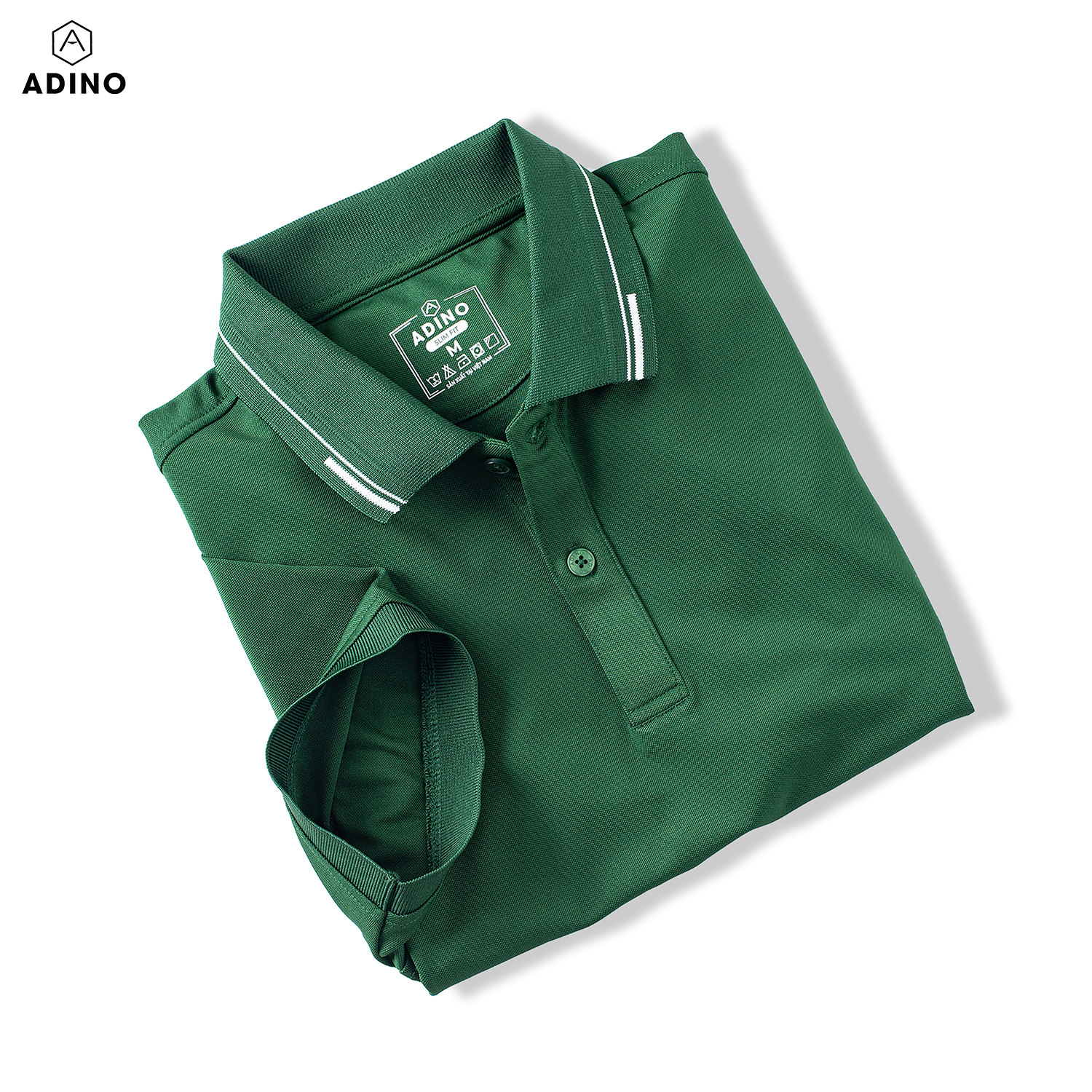 Áo polo nữ màu xanh lá (xanh ve chai) phối viền ADINO vải polyester cotton không bai xù dáng công sở slimfit hơi ôm trẻ trung APN05