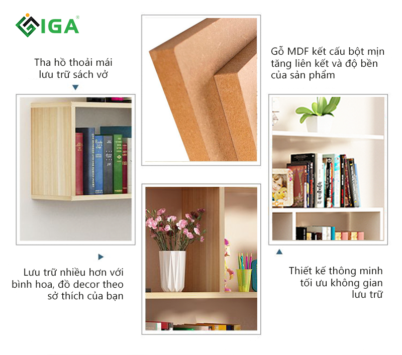 Kệ Sách Treo Tường Giá Sách Gỗ Treo Tường Thương Hiệu IGA - GP13