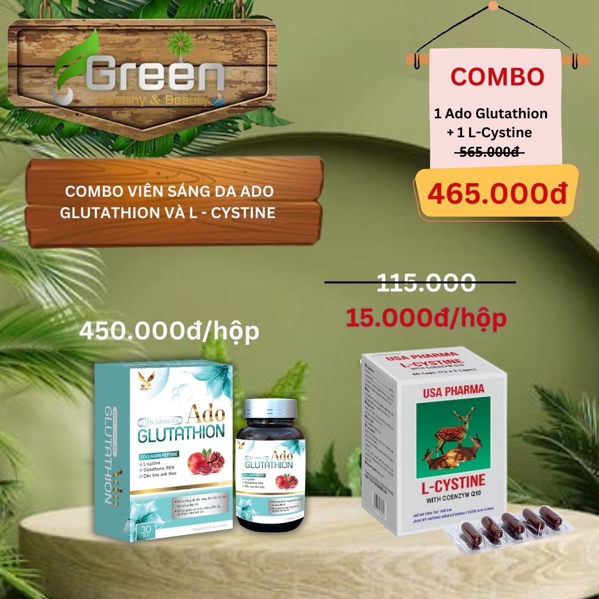 Combo Viên Sáng Da ADO GLUTATHION Và L - CYSTINE