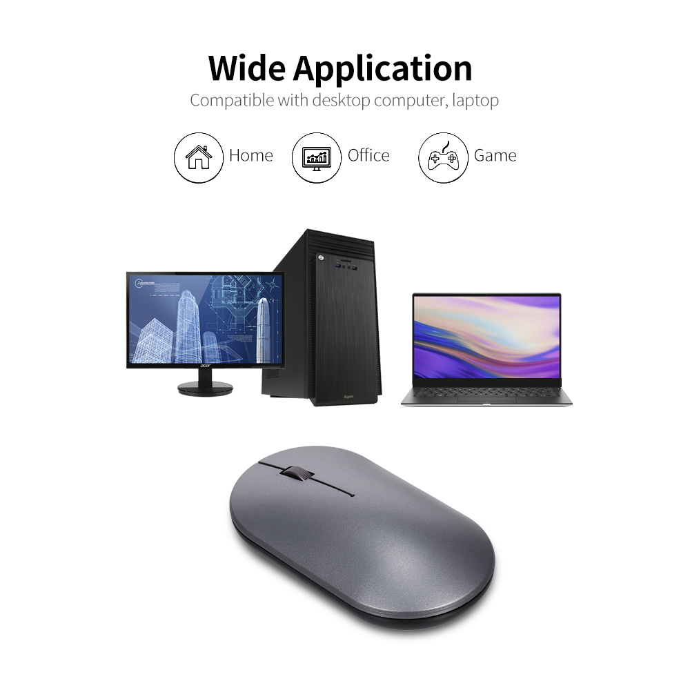 Chuột Không Dây 2.4g Siêu Mỏng Có Thể Sạc Lại Cho Máy Tính Để Bàn Máy Tính Xách Tay, Màu Xám