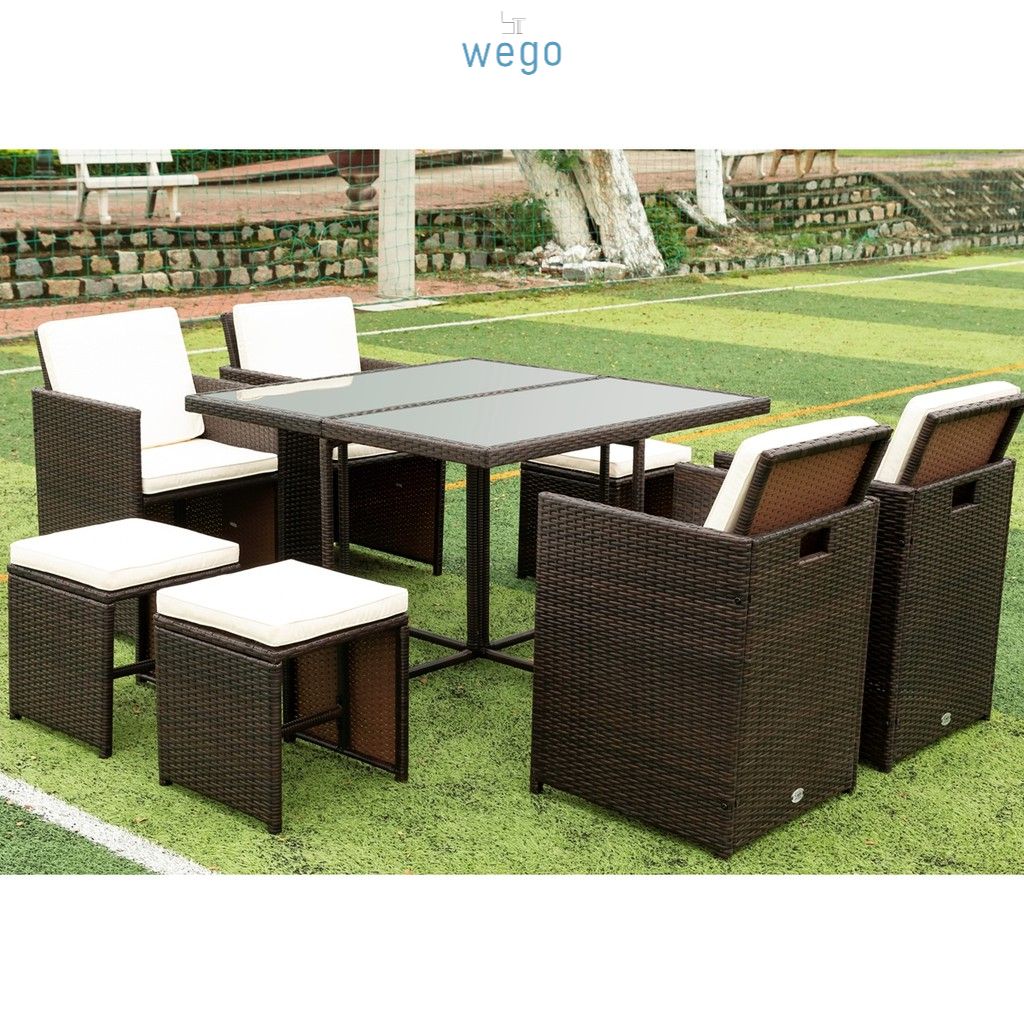 WEGO Bộ ghế mây/ Nội ngoại thất ngoài trời/ Sân vườn/ Bộ bàn ăn 8 chỗ// Rattan Wicker Set /Outdoor Furniture set/ Patio Garden Set - Cube 4+4 (8 seater)