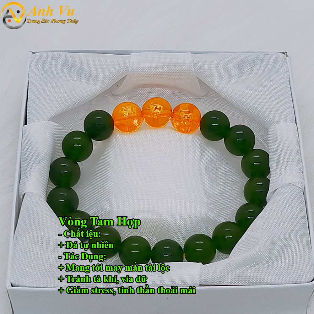 Vòng tay mã não xanh tam hợp hợi mão mùi - size 8 10ly cho người mệnh mộc, mệnh hỏa - có khai quang điểm nhãn may mắn tài lộc - bảo hành 12 tháng - PHONG THỦY ANH VŨ