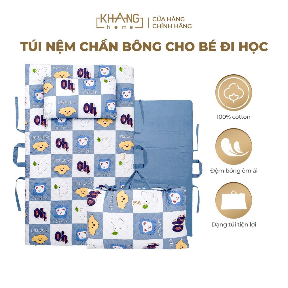 Túi Nệm Chần Bông Khang Home Cho Trẻ Đi Học Kèm Gối Nằm 70x120cm