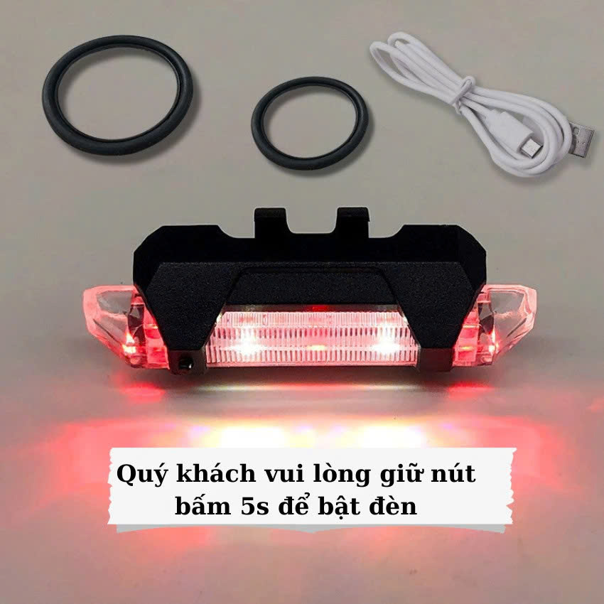 Đèn 5 LED Cảnh báo sau Xe Đạp giúp đạp xe an toàn ban đêm 4 chế độ sáng
