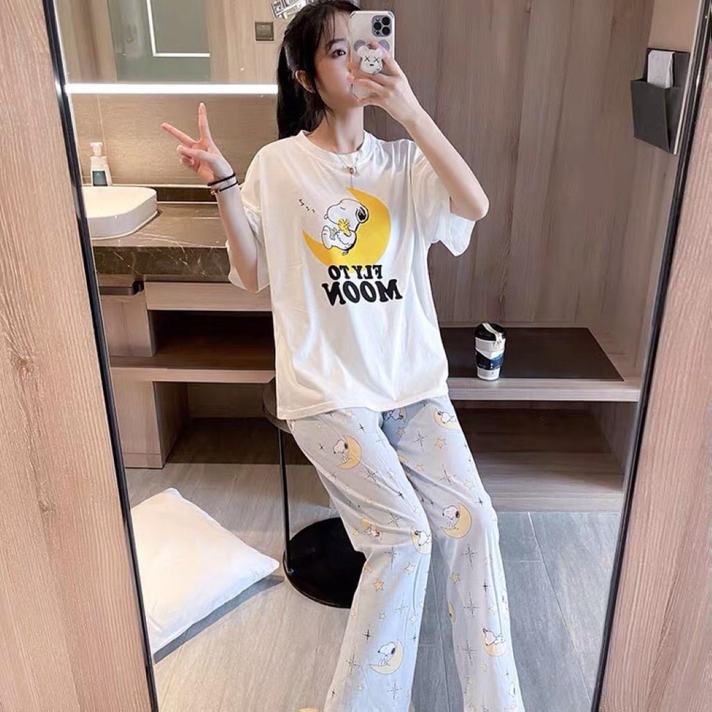 Đồ bộ nữ dài in hoạt hình mặc nhà dễ thương,chất liệu mỏng mát mềm mịn Đồ bộ nữ, đồ bộ đồ mặc nhà, quần áo nữ bộ lửng cotton hình