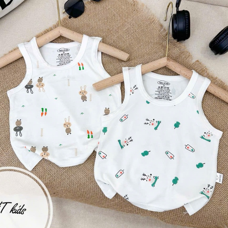 [4-14kg] Áo Ba Lỗ Sát Nách THUN LẠNH PETIT Trắng Họa Tiết Dễ Thương Cho Bé