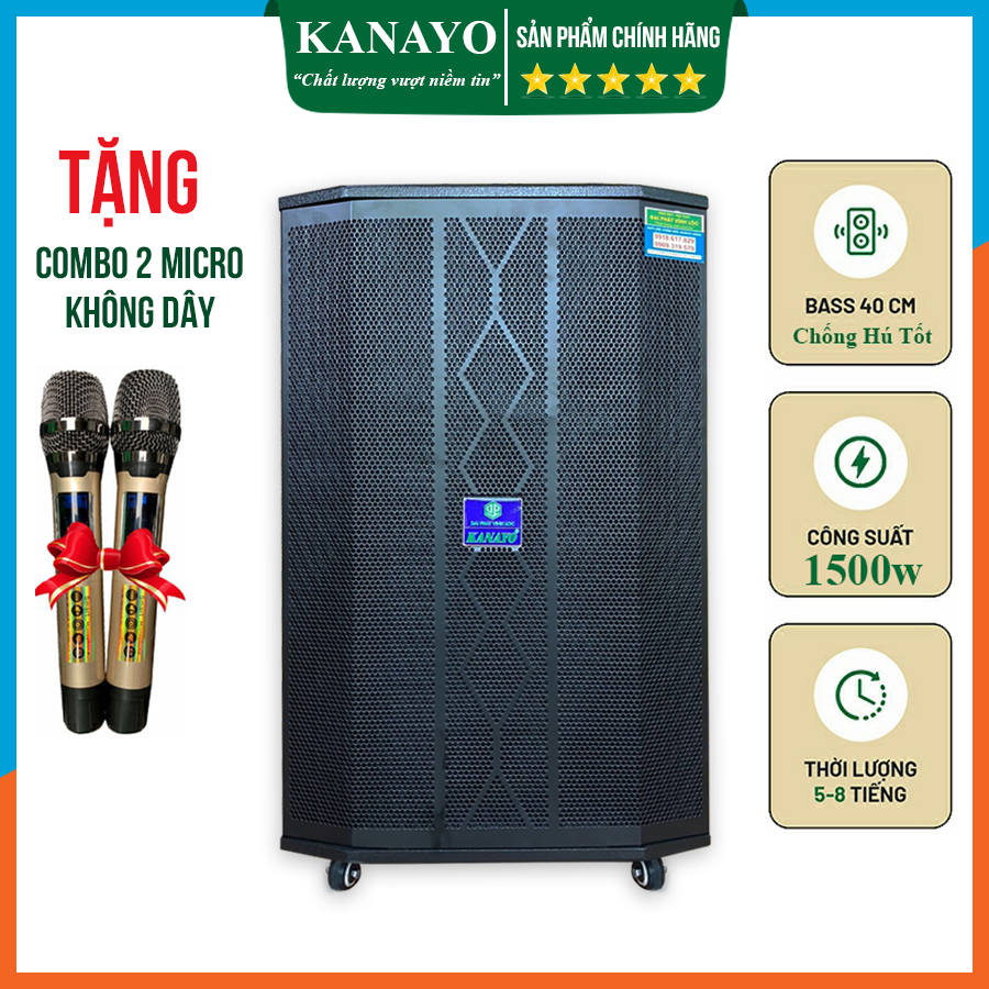 Loa Kéo Karaoke Kanayo K-1500 Bass 40 Công Suất Lớn 1500 Watt 3 Đường Tiếng | Hàng chính hãng, Chất lượng cao