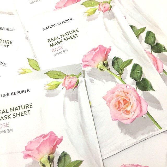 Combo 10 Mặt Nạ Giấy Cấp Ẩm, Dưỡng Trắng Da Nature Republic Real Nature Mask Sheet 23ml x 10 - Rose