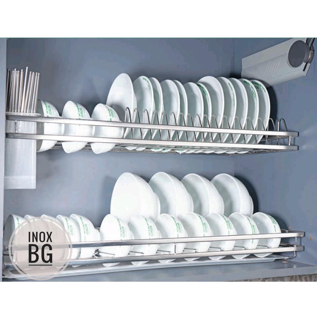 Giá bát đĩa cố định nan dẹt có rọ đũa inox SUS304 Grob