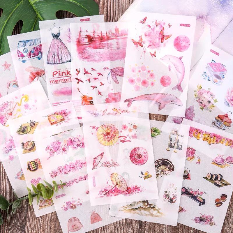 Sticker cute dán sổ laptop trang trí bullet journal vintage dễ thương set 6 tấm ST13