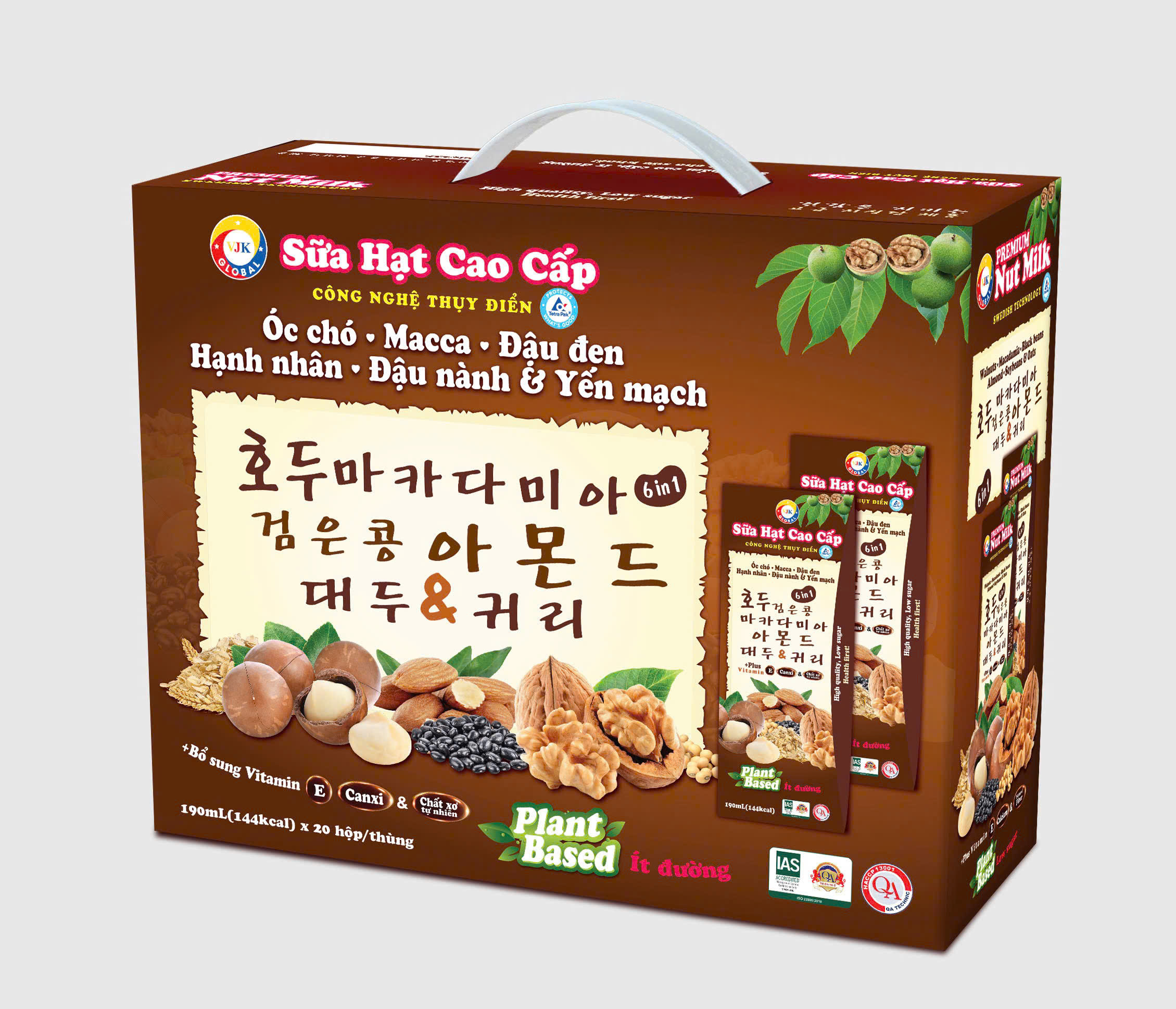 Sữa hạt cao cấp Óc chó-Macca-Đậu đen-Hạnh nhân-Đậu nành & Yến mạch 190ml (20 hộp/xách)