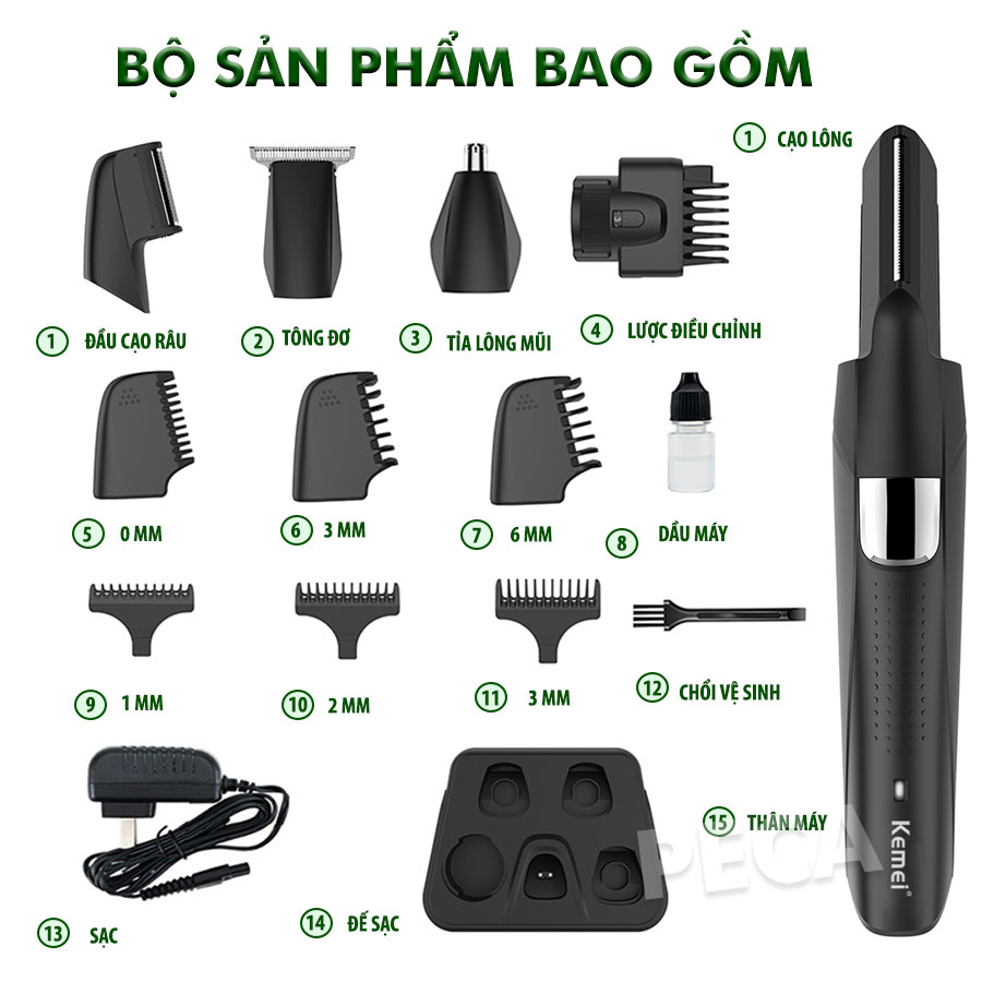 Tông đơ đa năng 4in1 KEMEI KM-5029 nhiều đầu thay thế chuyên dụng cắt tóc, cạo râu, cạo đầu, cạo lông toàn thân, tỉa lông chân mày, tỉa lông mũi sạc nhanh 1h - hãng phân phối chính thức