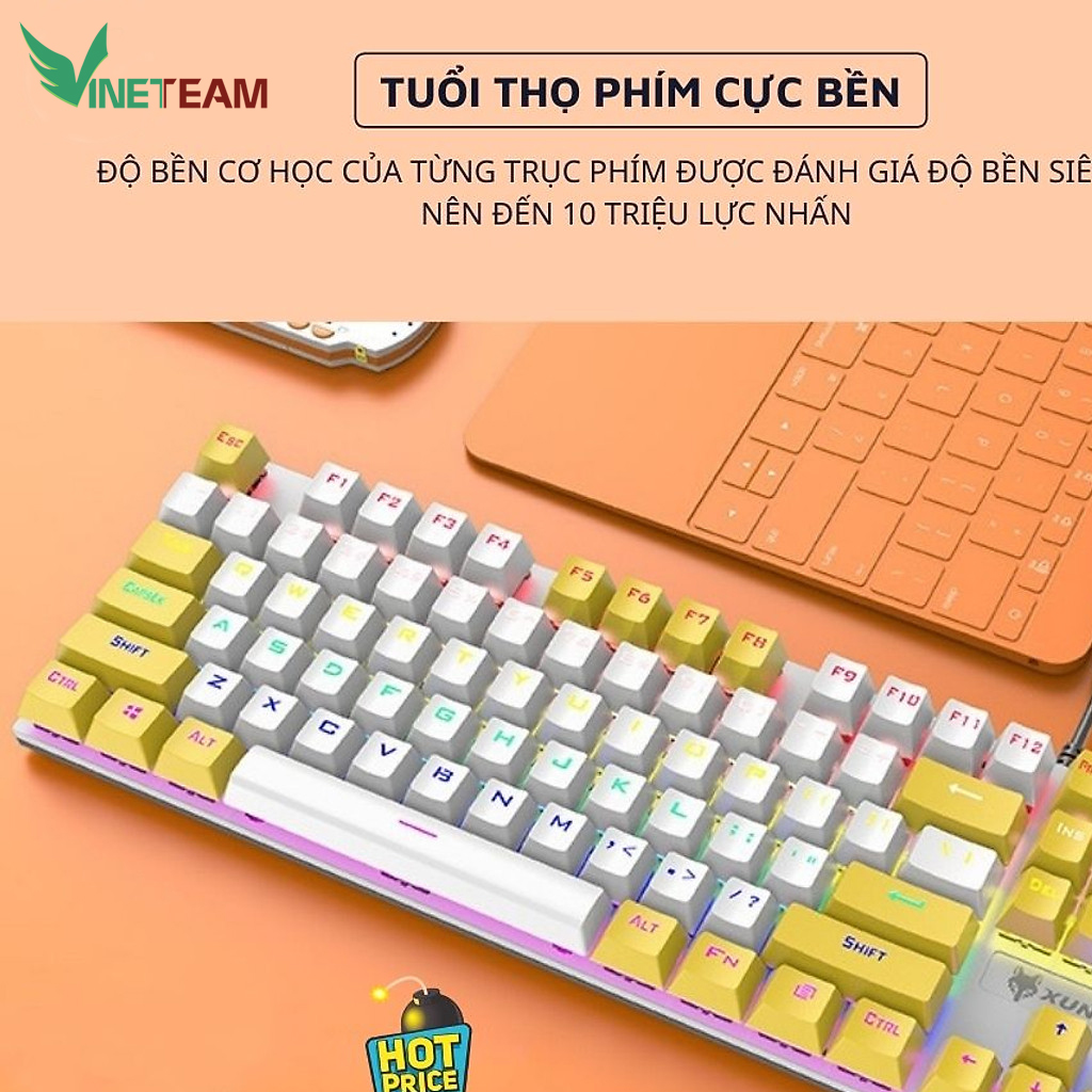 Bàn Phím Cơ Gaming Vinetteam K80 Phím Cơ Gõ Siêu Đã LED RGB 20 Chế Độ Nháy Cực Đẹp Thiết Kế Nhỏ Gọn 87 Key Dùng Cho Máy Tính Laptop – Hàng Chính Hãng