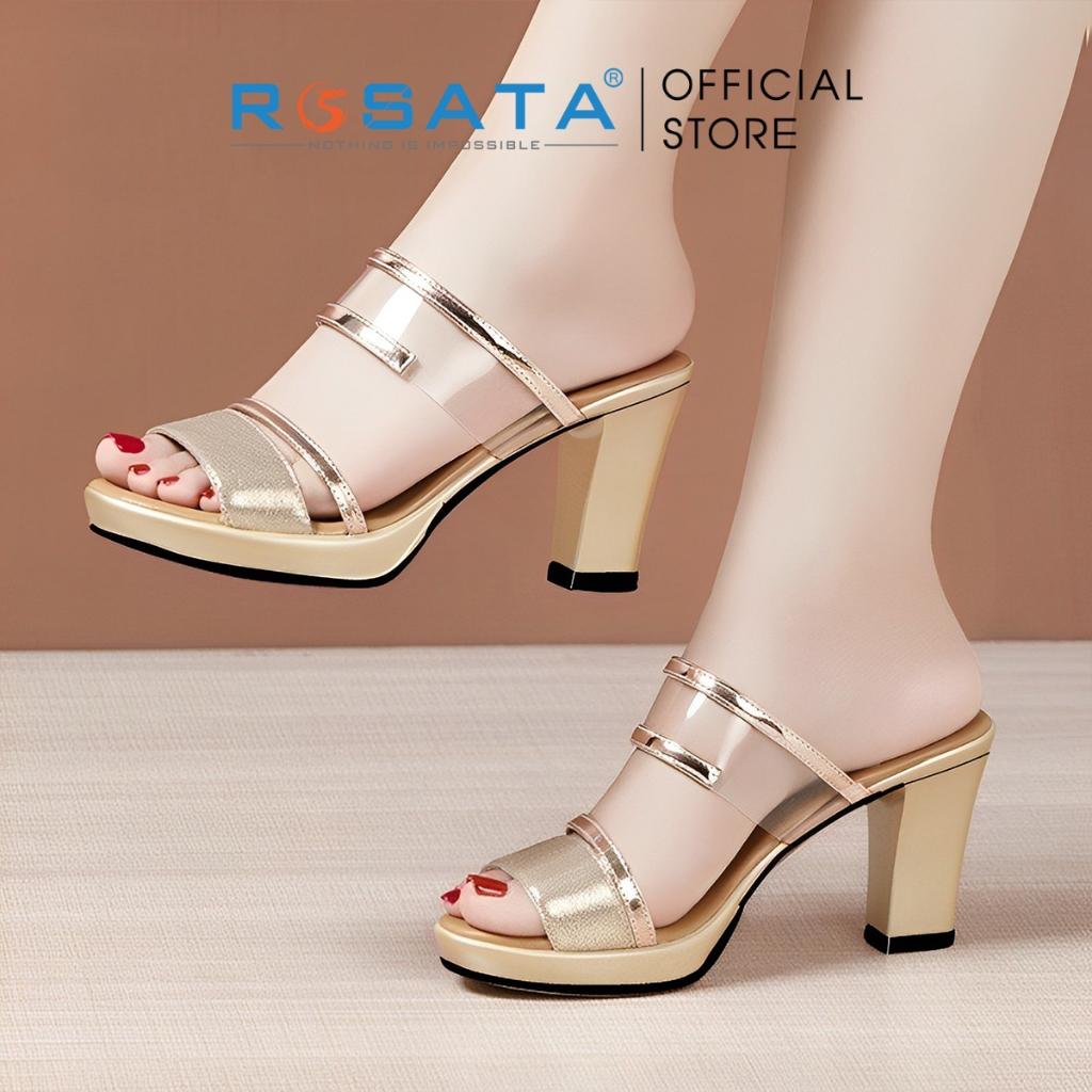 Giày sandal nữ đế cao 7 phân xỏ ngón quai ngang ROSATA RO518 - ĐEN