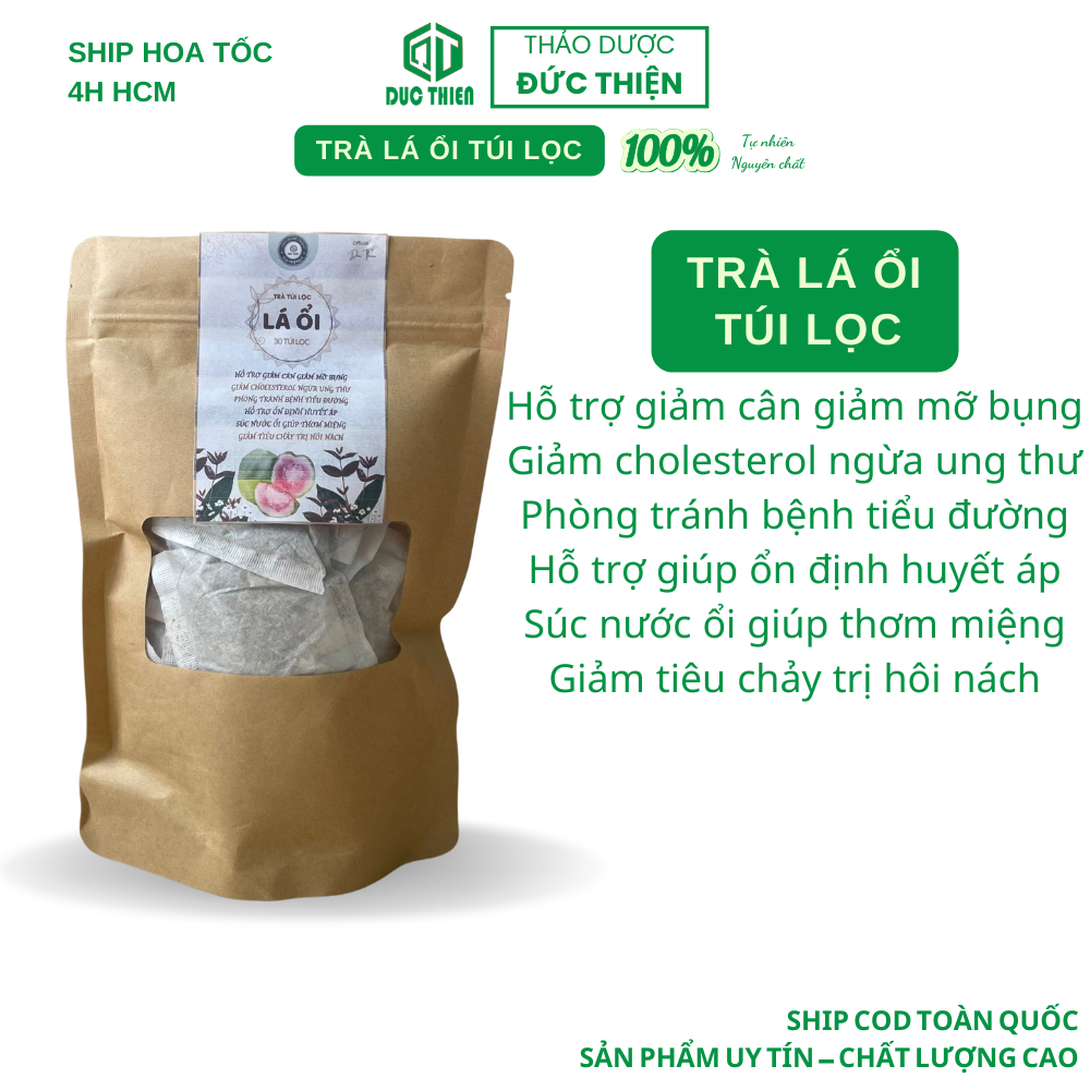 Trà Lá Ổi Túi Lọc Đức Thiện Nguyên Chất (30 Gói) - Hỗ Trợ Giảm Cân, Tiểu Đường, Giảm Cholesterol, Ổn Định Huyết Áp