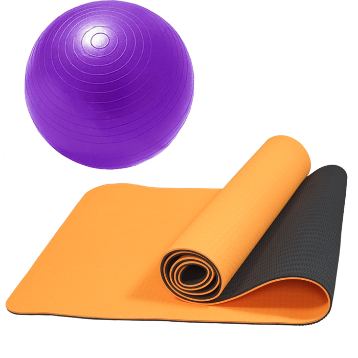 Combo Thảm tập yoga TPE 2 lớp 6mm + Bóng tập yoga da trơn