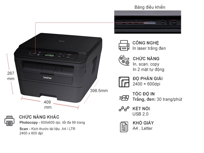 Máy in laser Brother DCP-L2520D - Hàng chính hãng