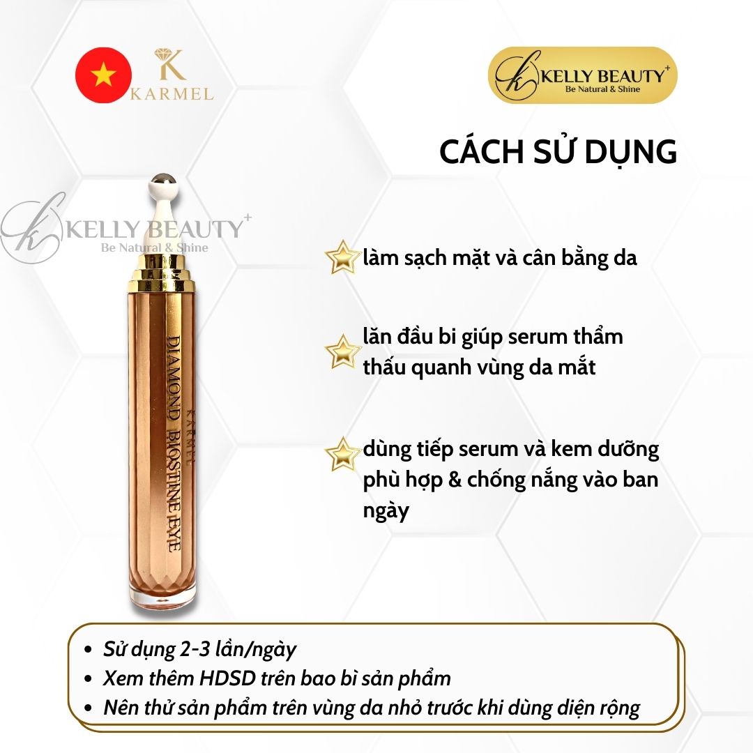 Karmel Diamond Biostine Eye – Tinh Chất Làm Mờ Nếp Nhăn Vùng Mắt Trán Miệng; Chống Lão Hóa, Đàn Hồi Da | Kelly Beauty