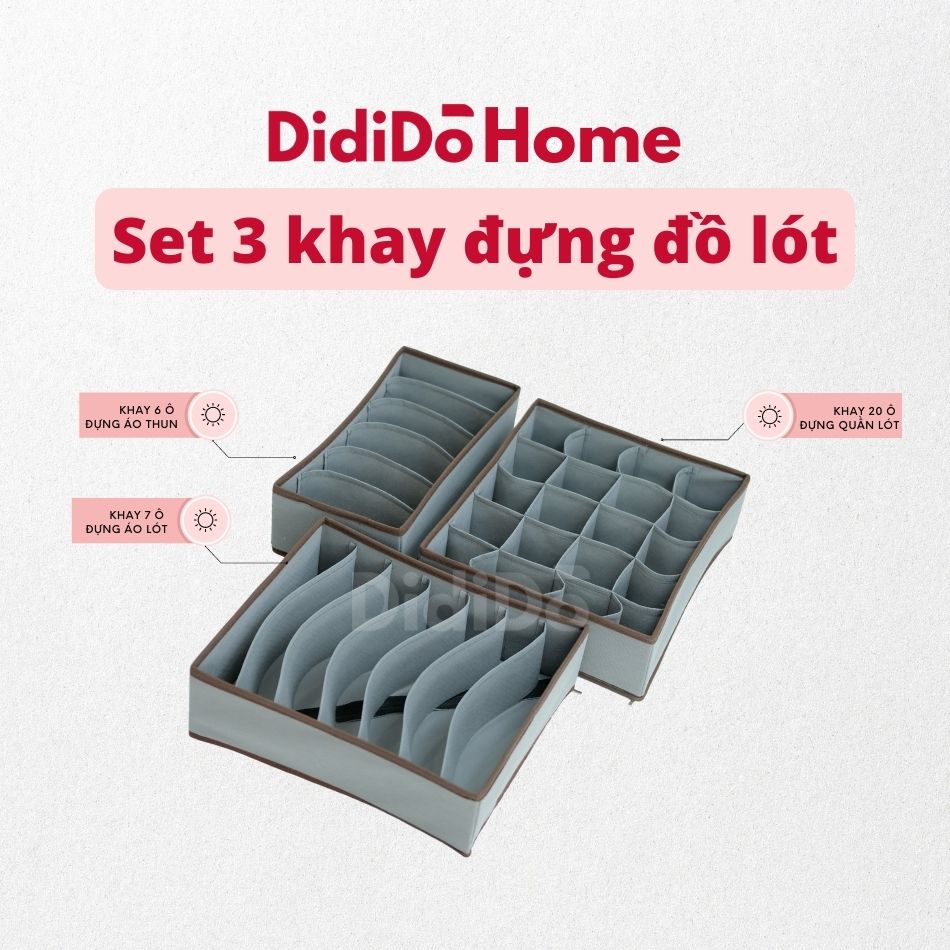 Set 3 hộp đựng đồ lót chia ngăn tủ gấp gọn tiện lợi