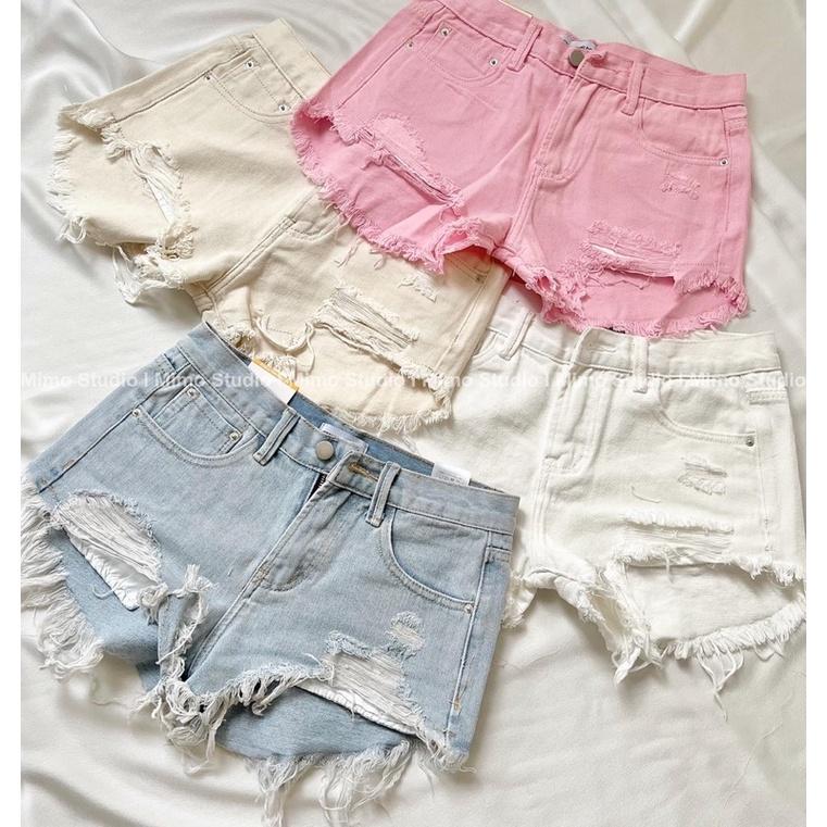 Thun dài tay cổ sơ mi phối túi- Quần short rách lưng thấp