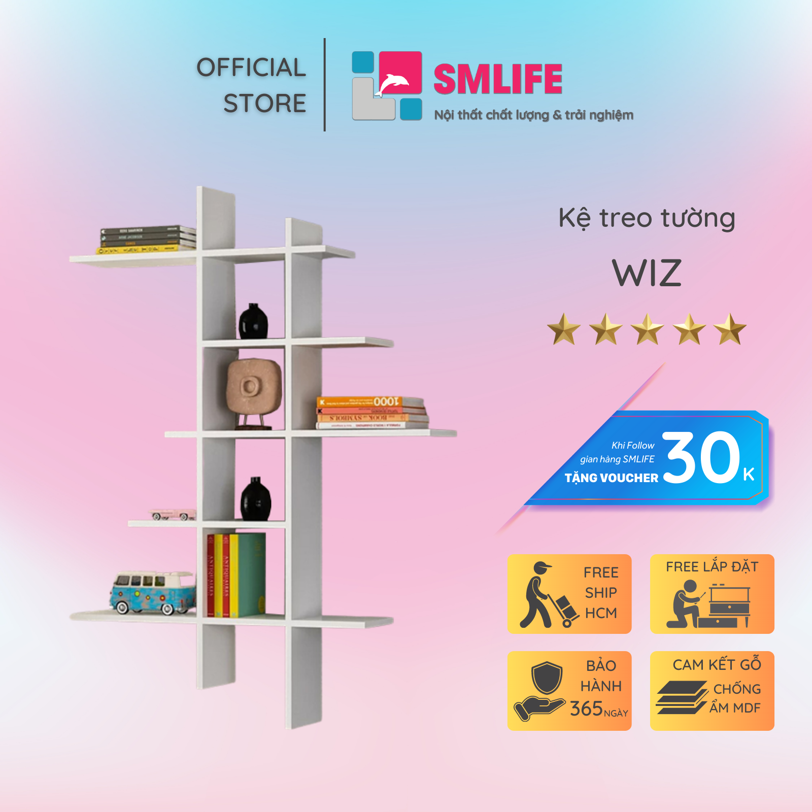 Kệ gỗ trưng bày kiểu dáng thanh lịch SMLIFE Wiz