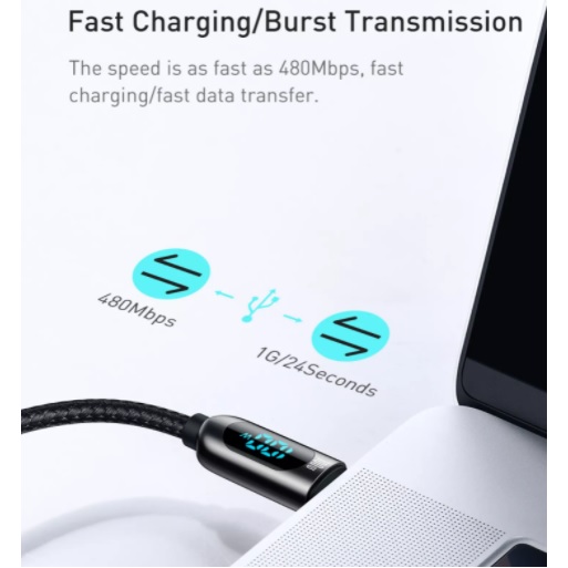 Cáp sạc nhanh Baseus C to C 100W màn led, Cáp sạc nhanh 100W Baseus Display Fast Charging Data Cable Type C to C 100W (20V/5A) - Hàng chính hãng