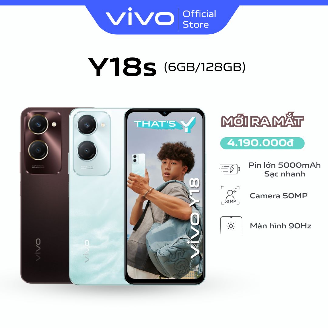Điện thoại vivo Y18s (6GB+128GB) - Hàng chính hãng - Bảo hành 1 đổi 1 trong tháng đầu tiên