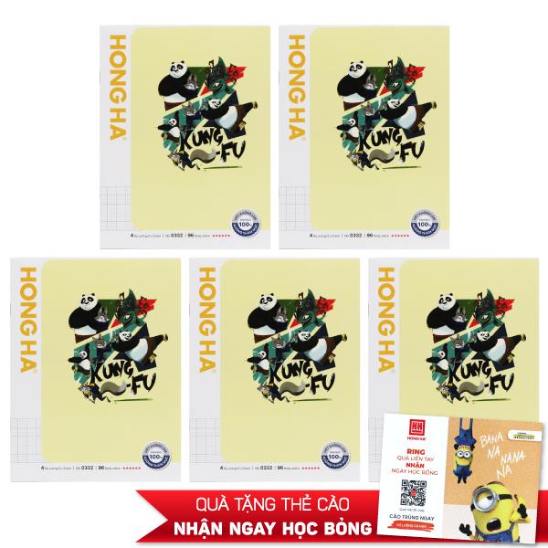 Combo 5 Tập Học Sinh Class KungFu Panda 4 - 4 Ô Ly Vuông - 96 Trang 100gsm - Hồng Hà 0332 - Mẫu 4 + Tặng Kèm Thẻ Cào