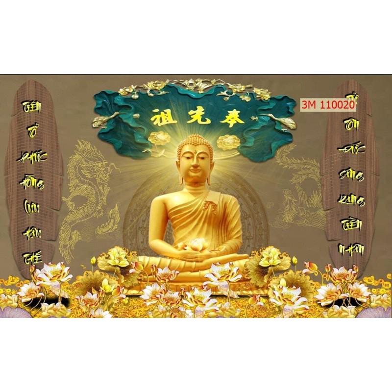 Tranh dán tường 3d trang trí phòng thờ. tranh lụa KT 120x80 cm