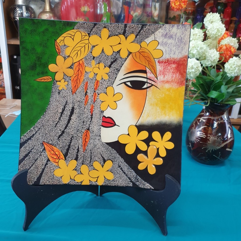 Dĩa vuông sơn mài Picasso size hàng xuất khẩu trang trí, làm quà tặng
