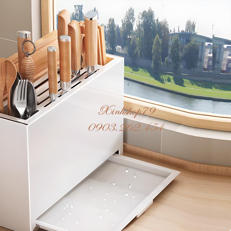 Kệ để dao thớt, đũa thìa cao cấp, chất liệu thép cacbon sơn phủ tĩnh điện kháng khuẩn, bền đẹp, giá cắm dao thớt đa năng