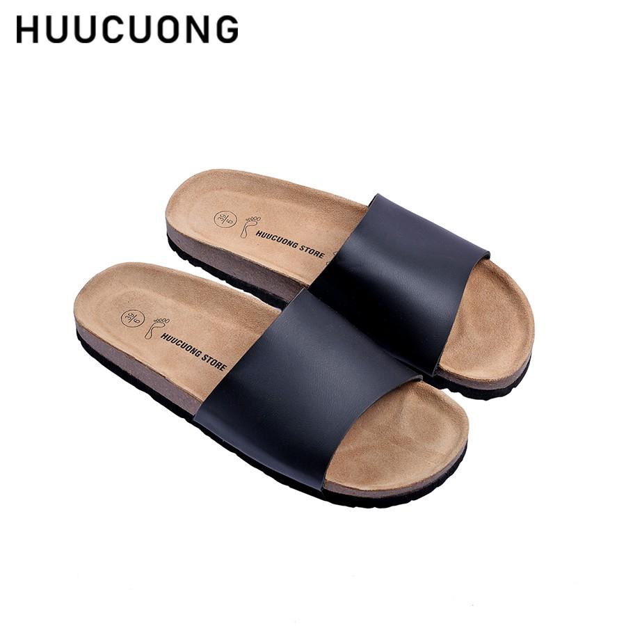 Dép unisex HuuCuong 1 quai đen đế trấu handmade